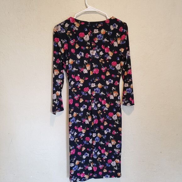 Lauren Ralph Lauren Cleora Front Twisted Floral Jersey Surplice Dress Navy Sz 6 - Picture 5 of 9